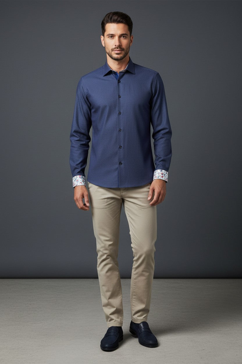 NAVY  BLUE MEN'S DRESS SHIRT 100% COTTON