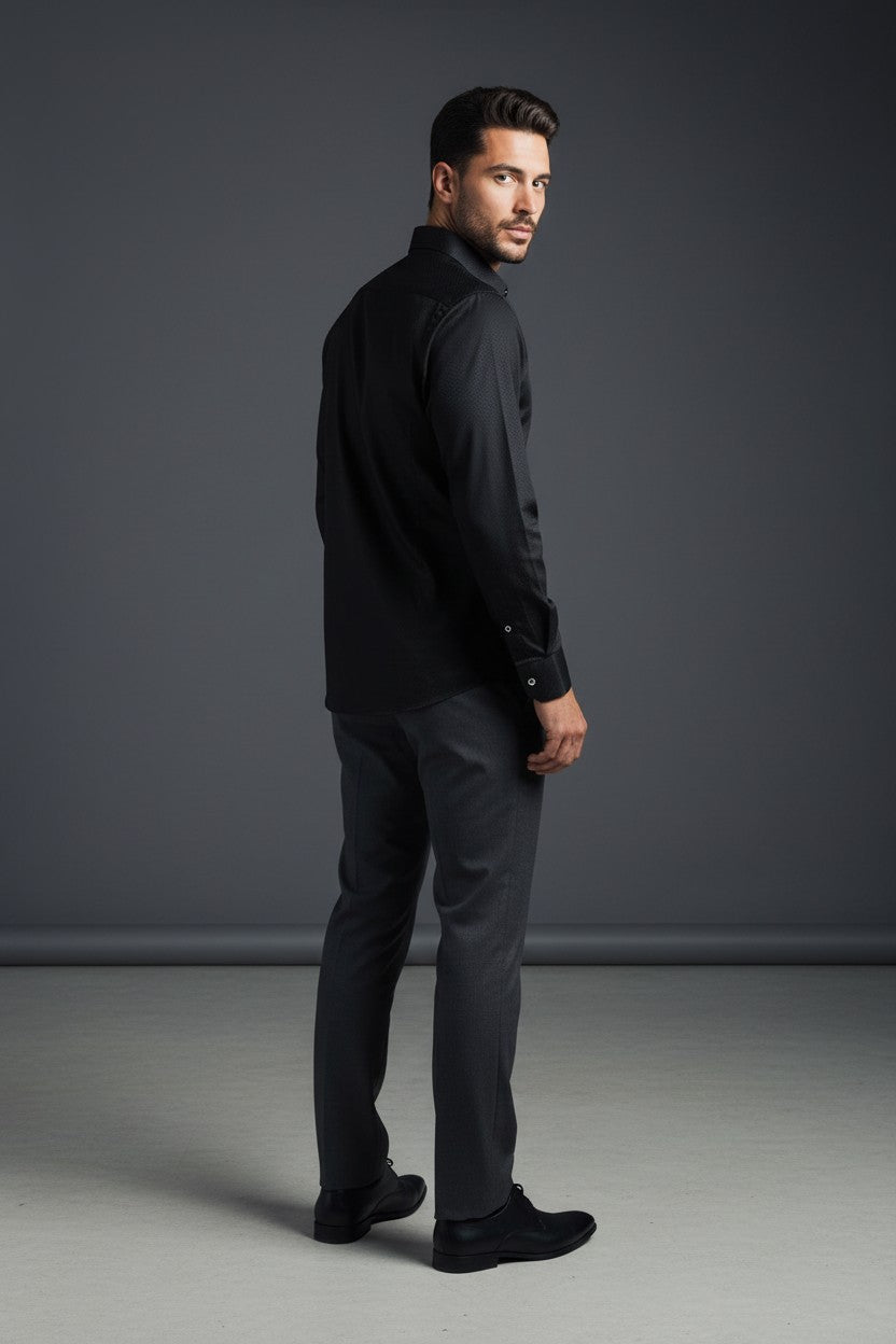 BLACK DRESS SHIRT 100% COTTON