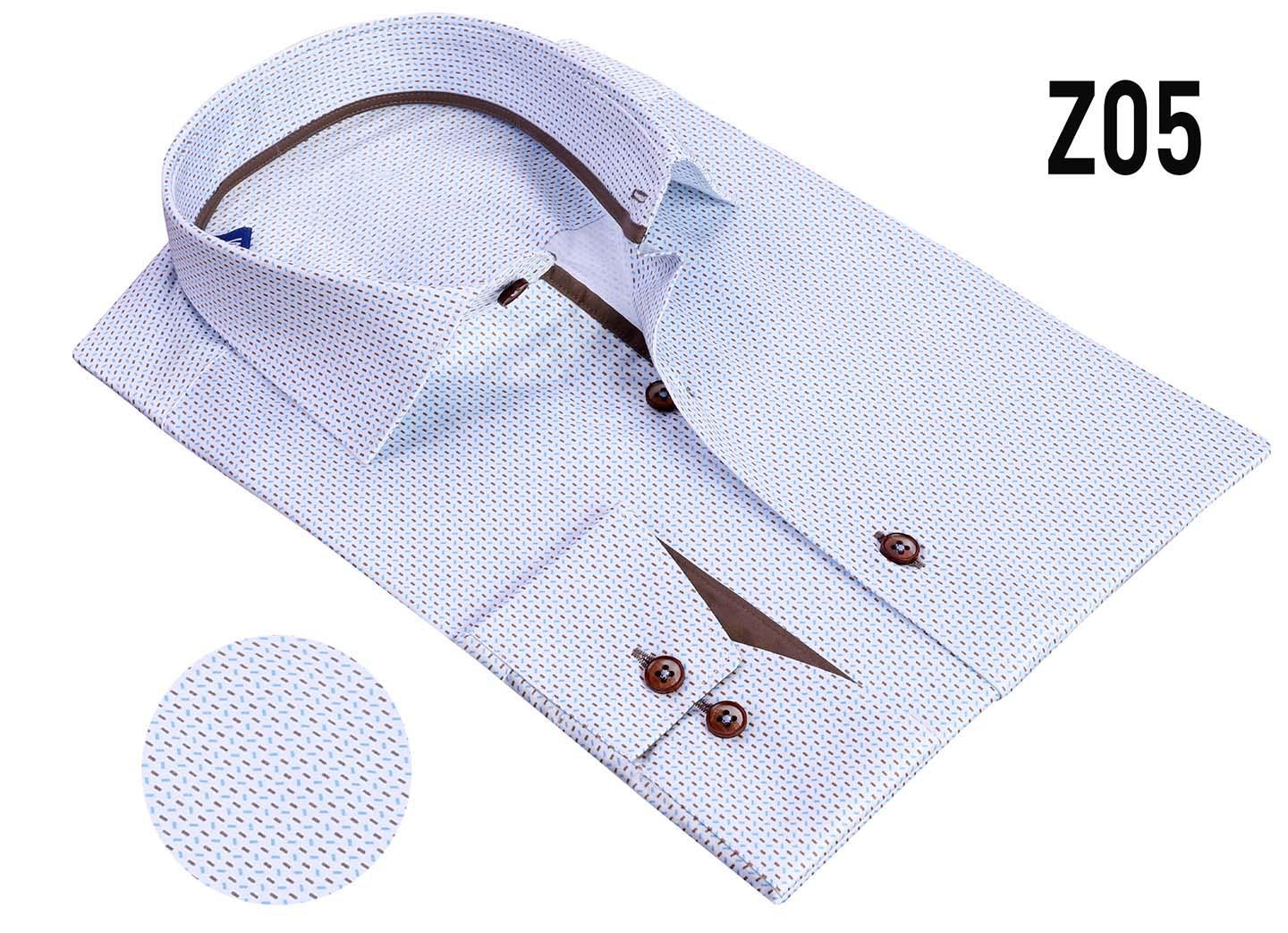 VECS-Z05  Sky Dotted Contrast Trim Shirt
