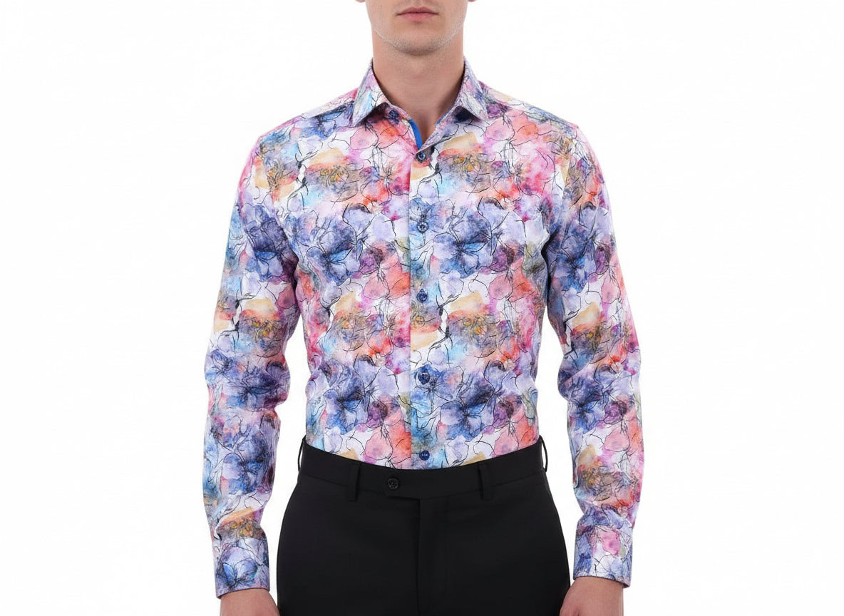 VECS-Z62 Watercolor Floral Print Shirt