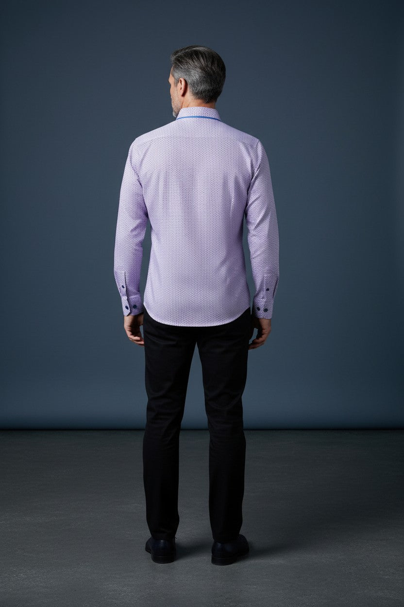 VECS-Z45 Lilac Geo Contrast Trim Shirt
