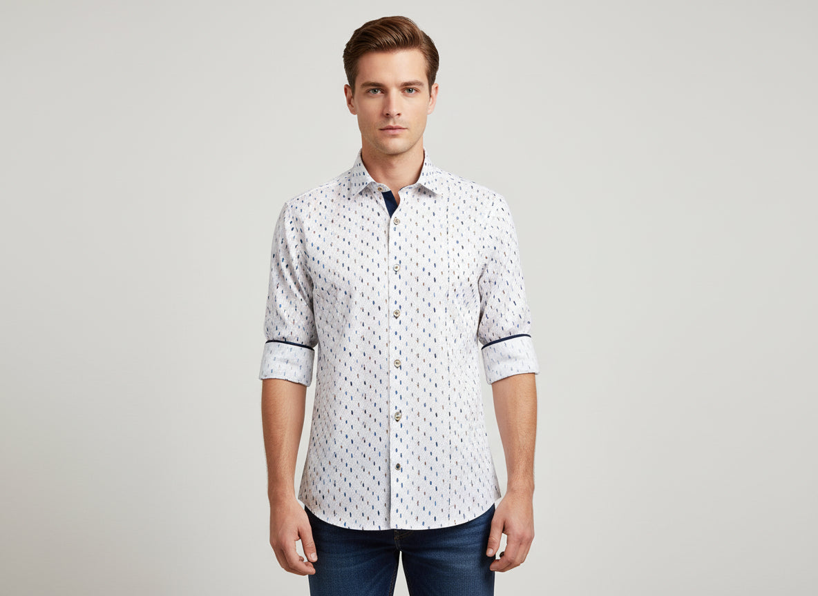 VECS-Z50 White Raindrop Contrast Trim Shirt