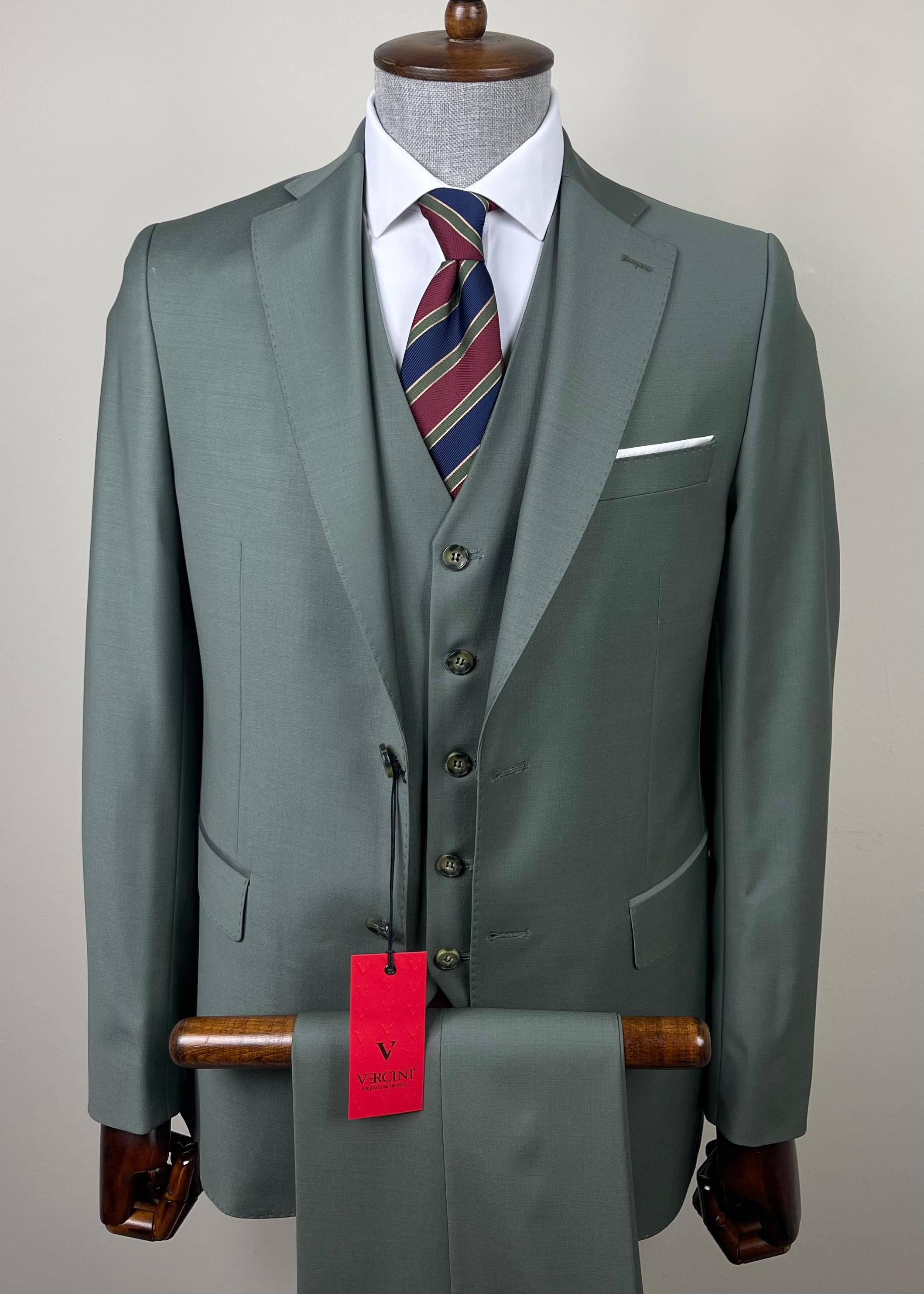 Solid Slim Stretch Wool Suit with Subtle Shine
