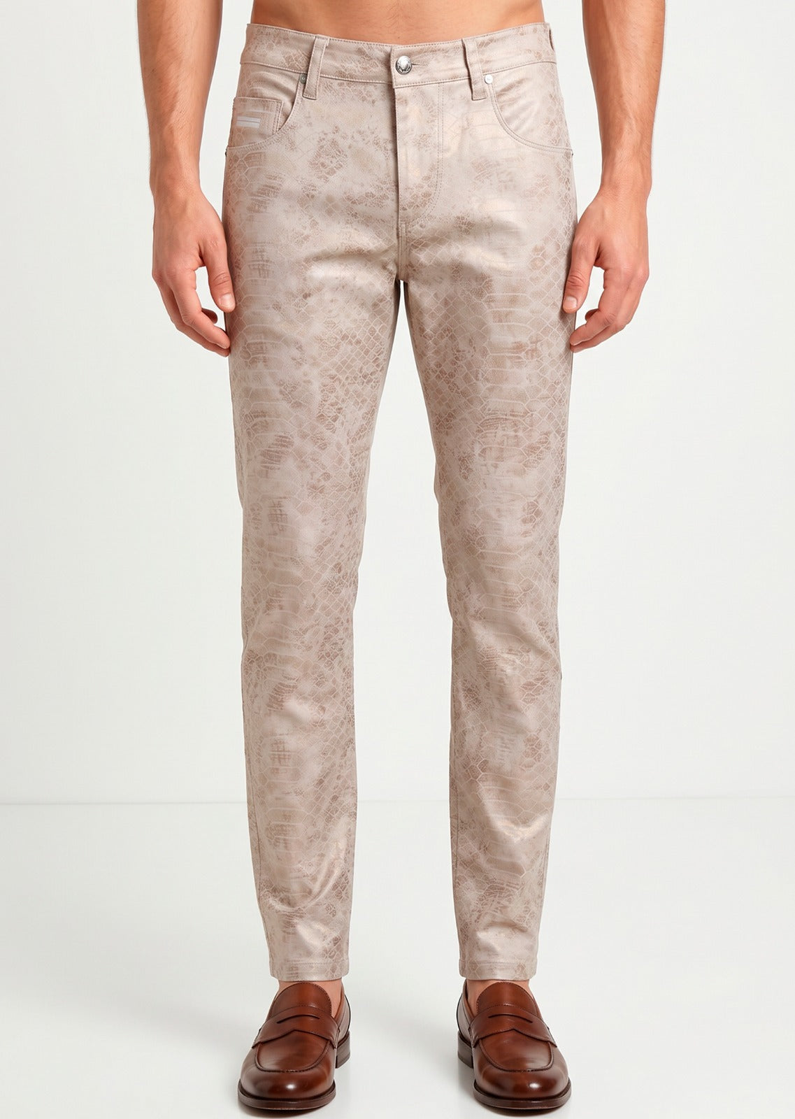 Men’s Light Beige Tonal Pattern Pants