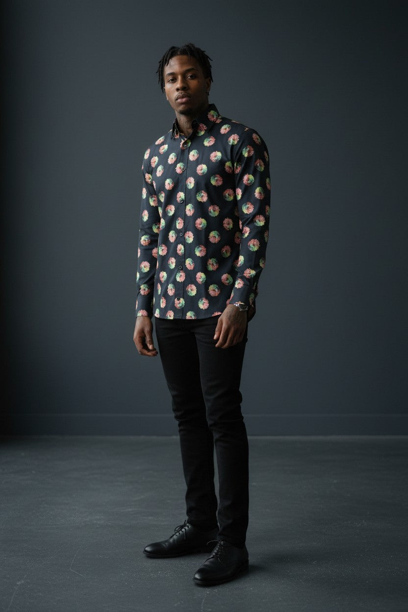Celestial Bloom Navy Elegance Casual Shirt