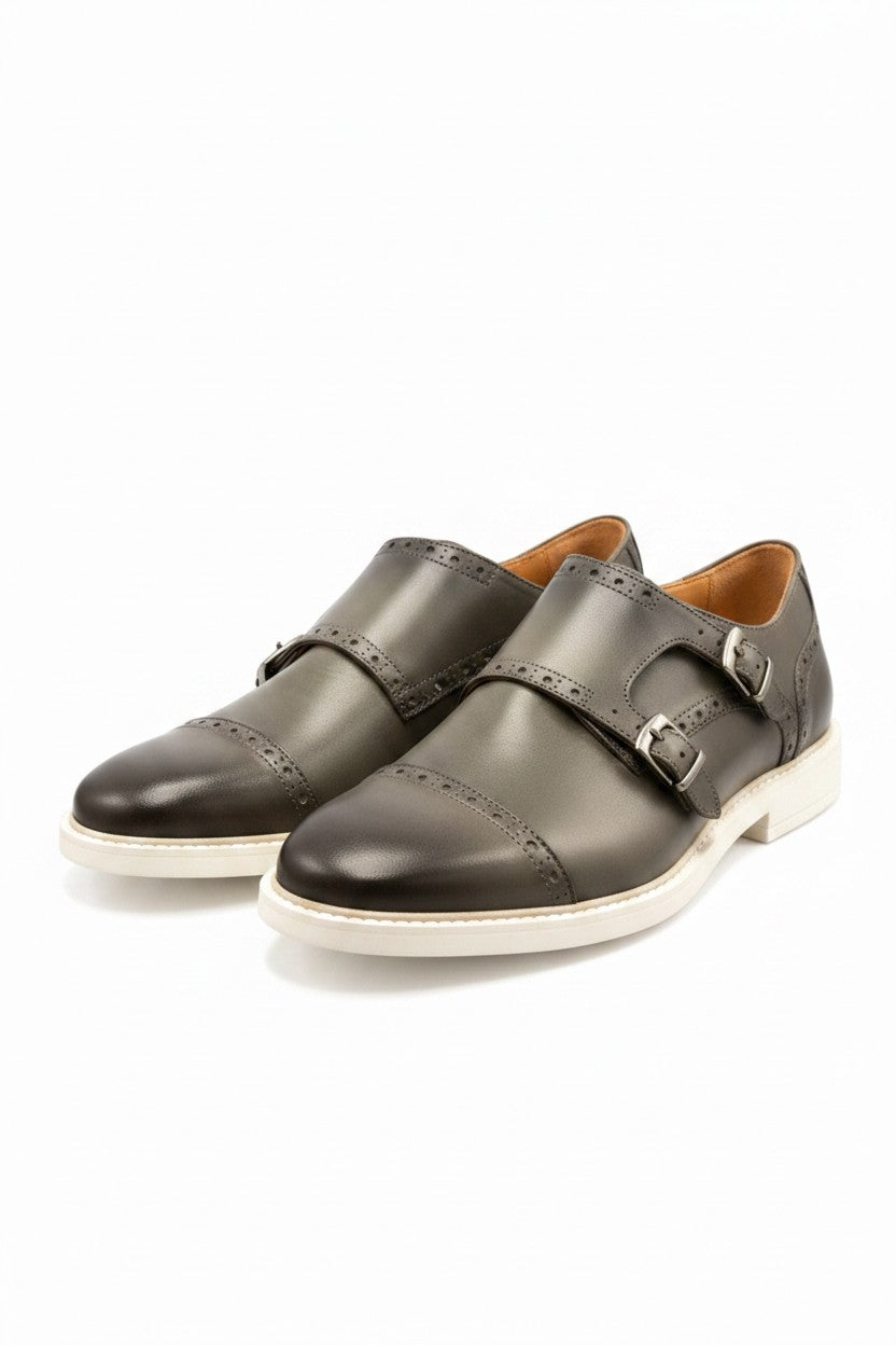 Vercini Double Monk Strap Brogue — Steel Gray / Navy Blue