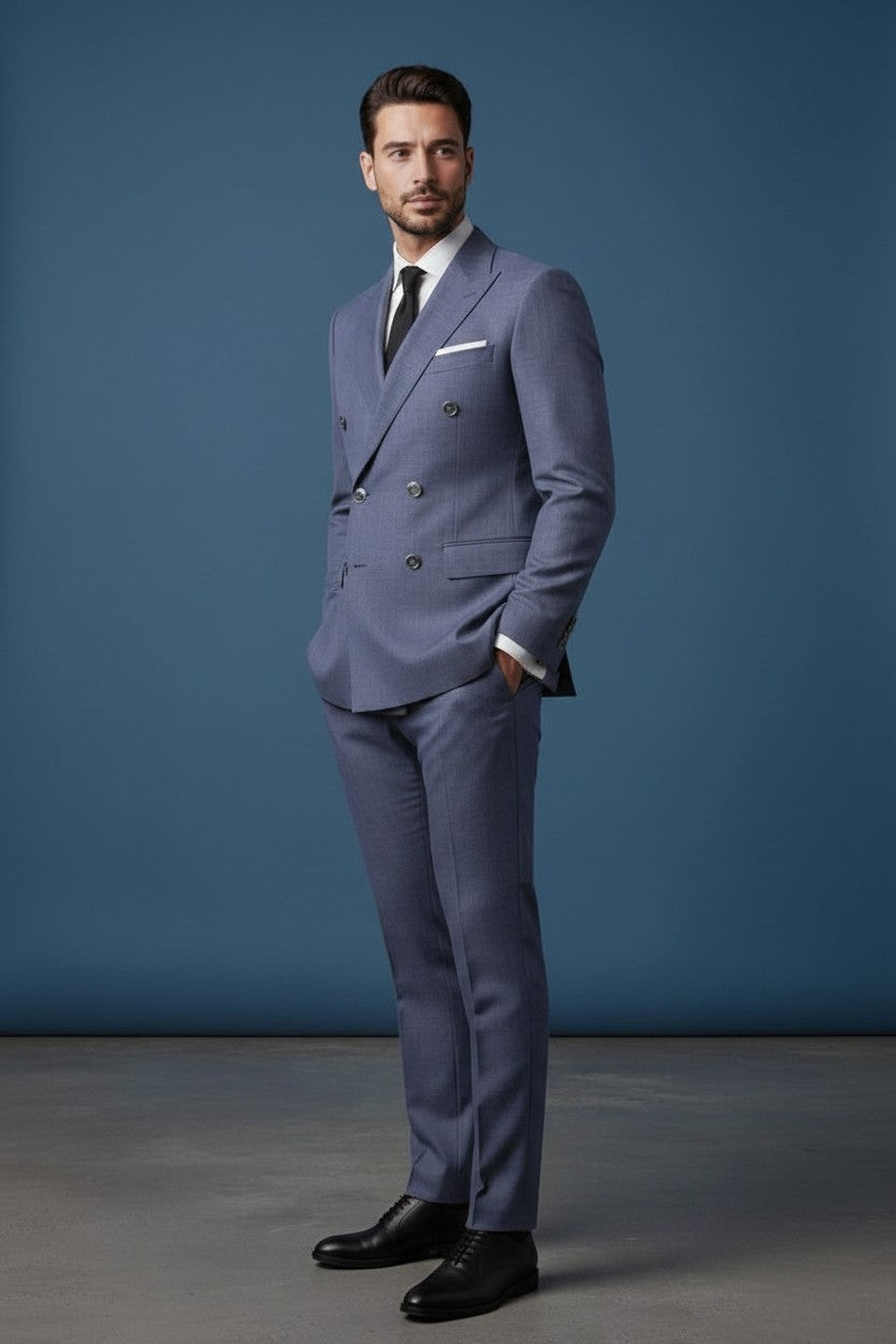 BlueTextured Double-Breasted suit