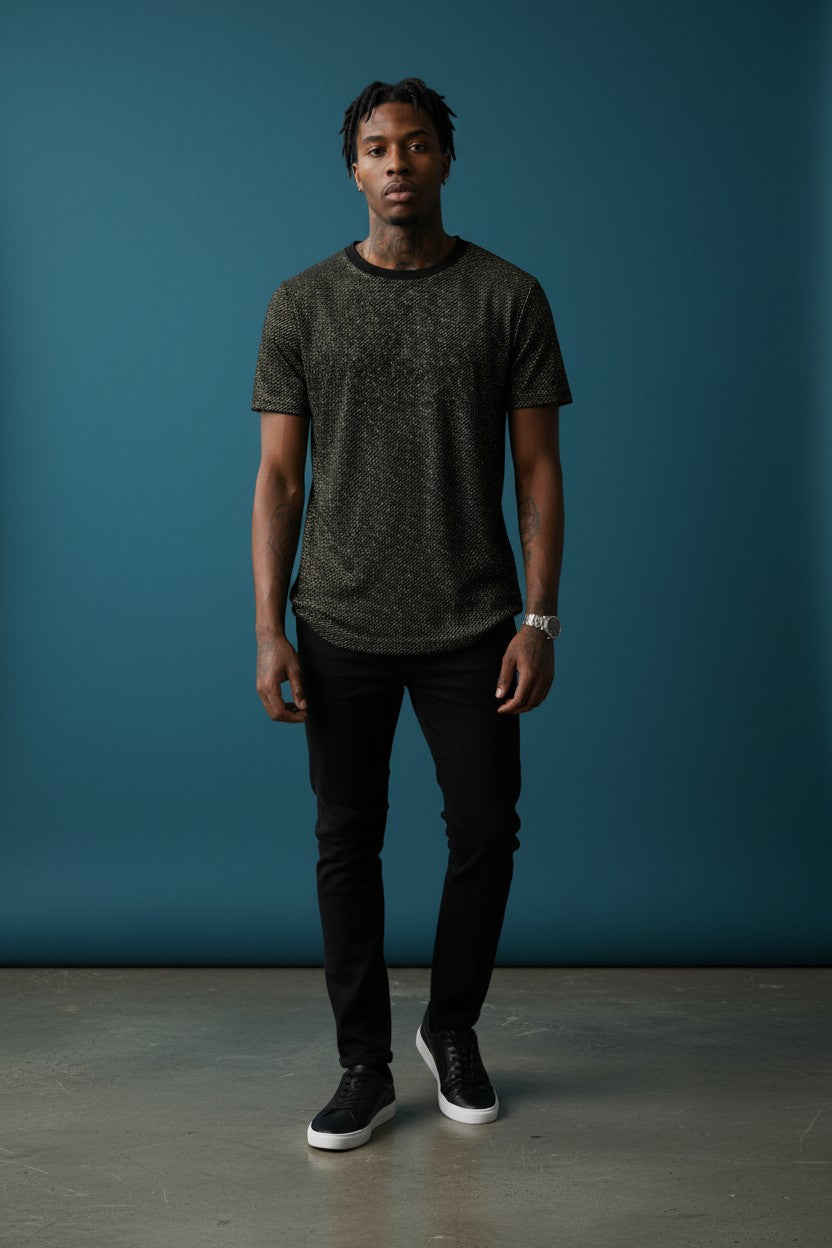 Luminous Nights Black & Gold Glitter Crew Neck Tee