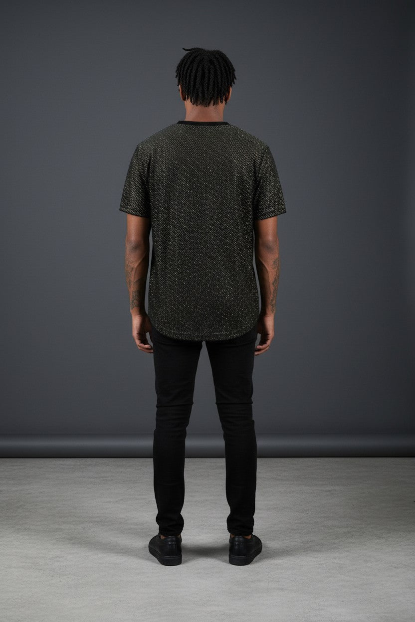 Luminous Nights Black & Gold Glitter Crew Neck Tee