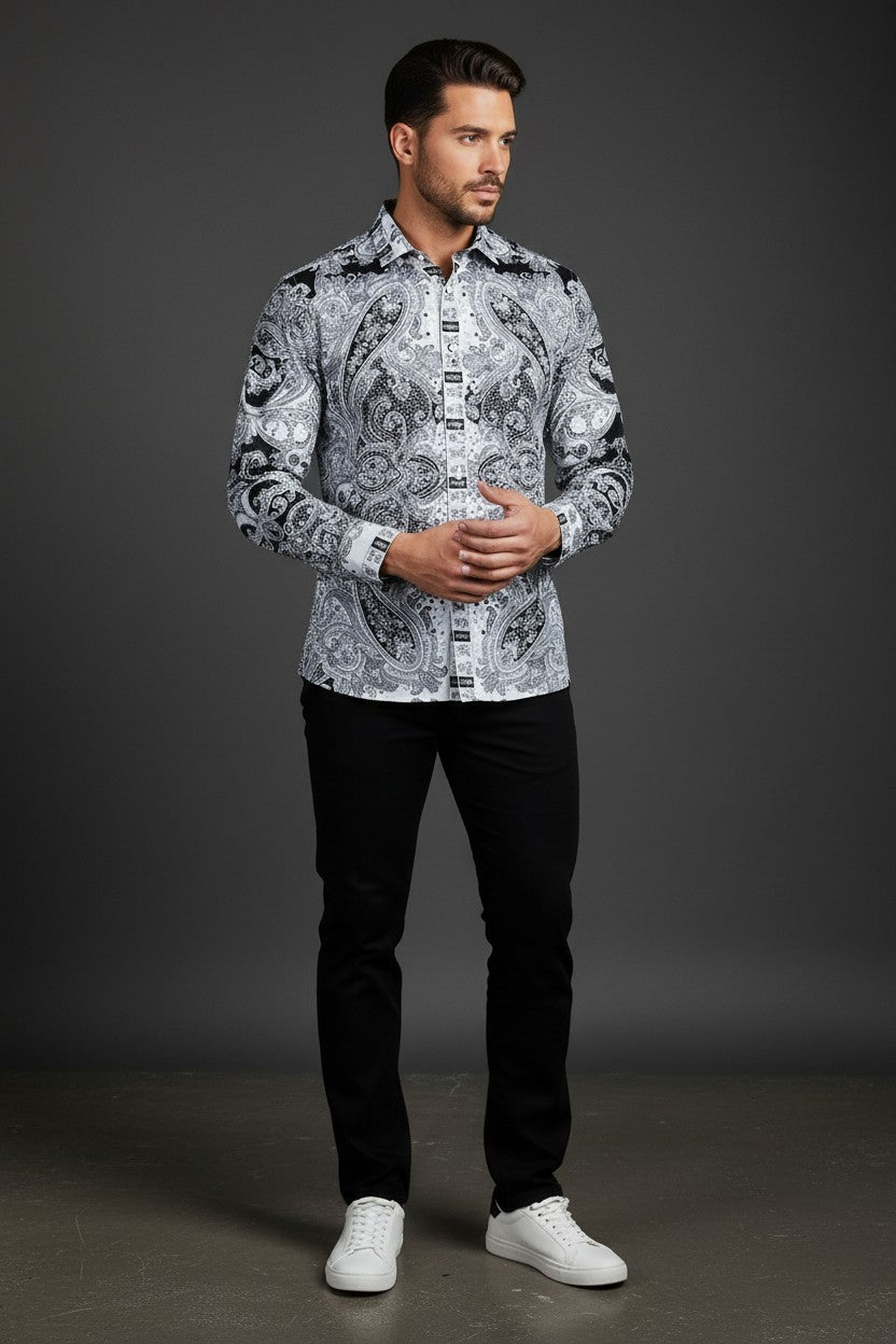 Barabas Men's Button-Up Rhinestone Paisley Shirt SHIRTS Vercini