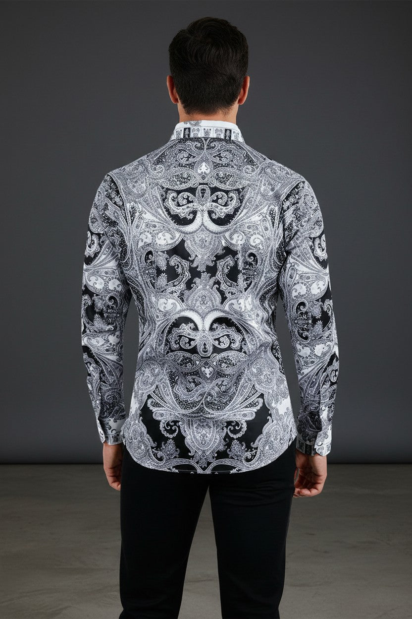Men's Button-Up Rhinestone Paisley Shirt