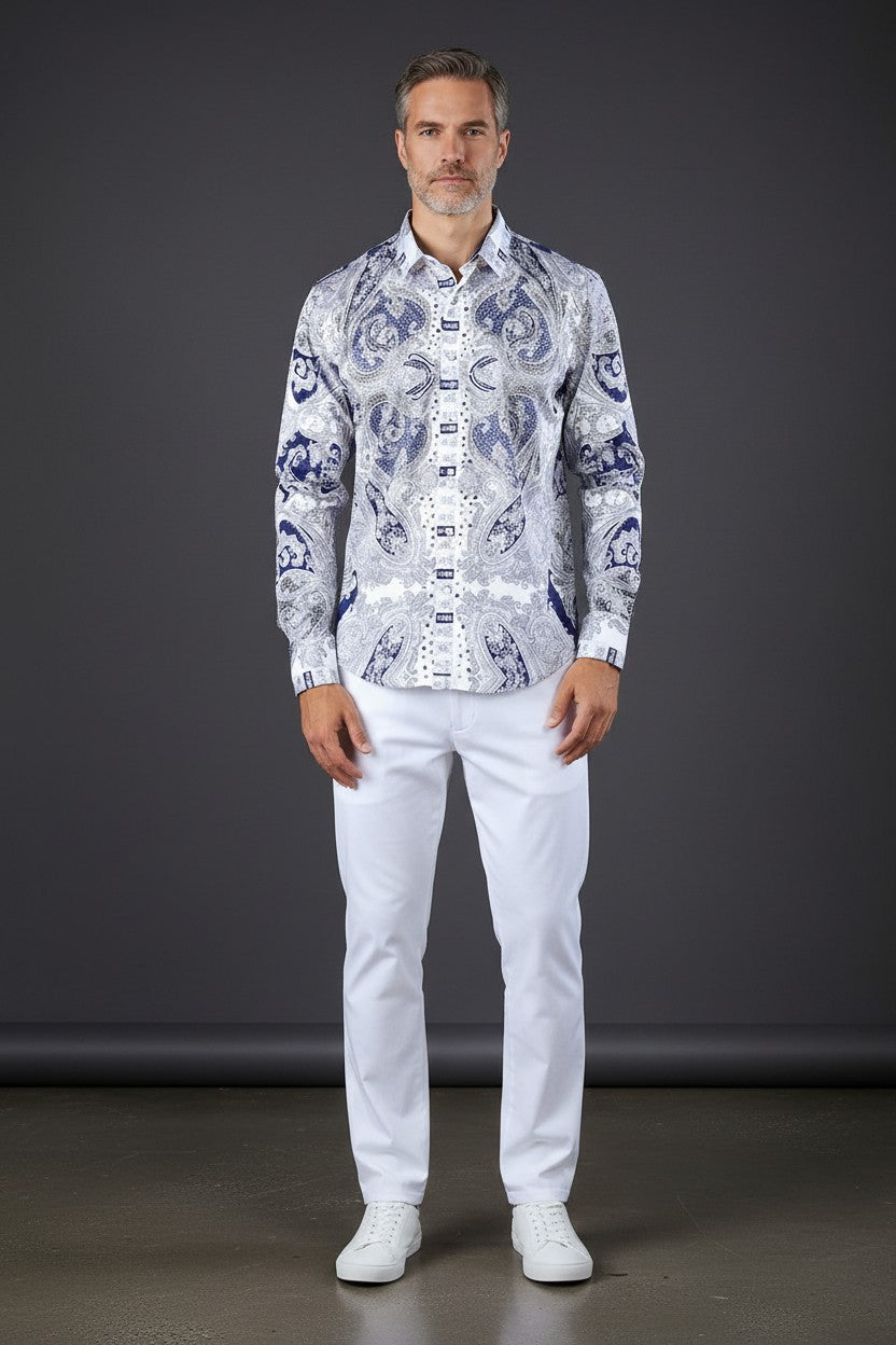Men's Button-Up Rhinestone Paisley Shirt