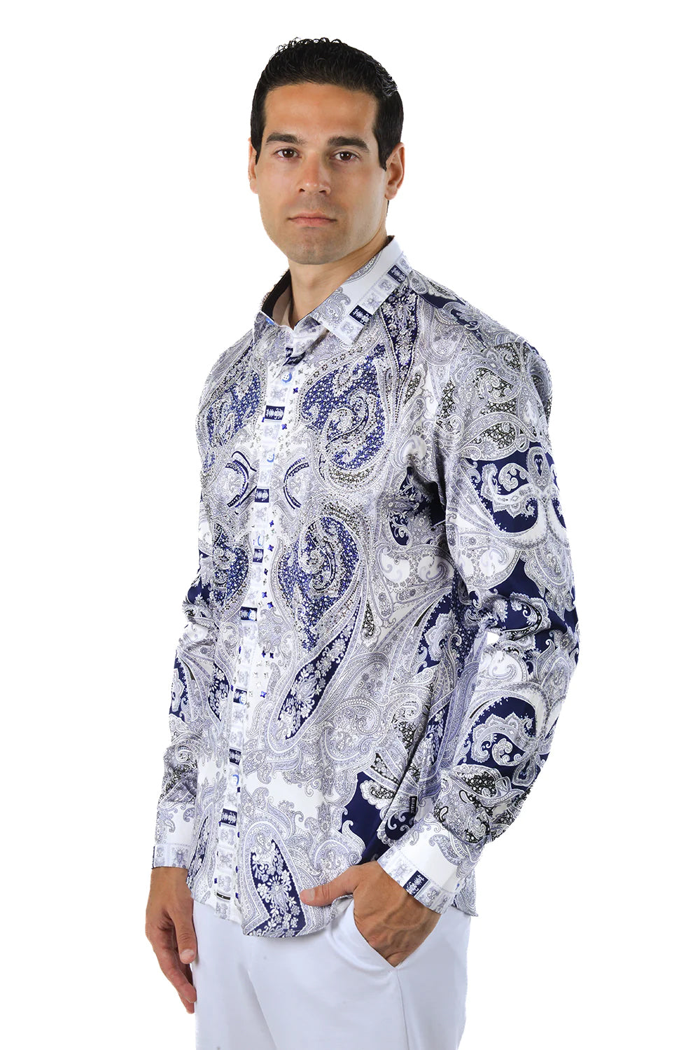 Barabas Men's Button-Up Rhinestone Paisley Shirt SHIRTS Barabas Collection Vercini