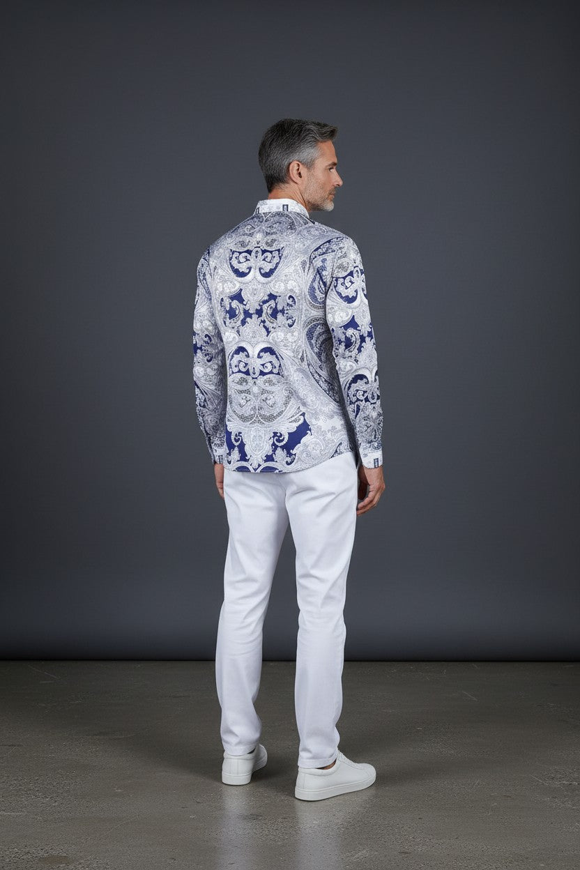 Men's Button-Up Rhinestone Paisley Shirt