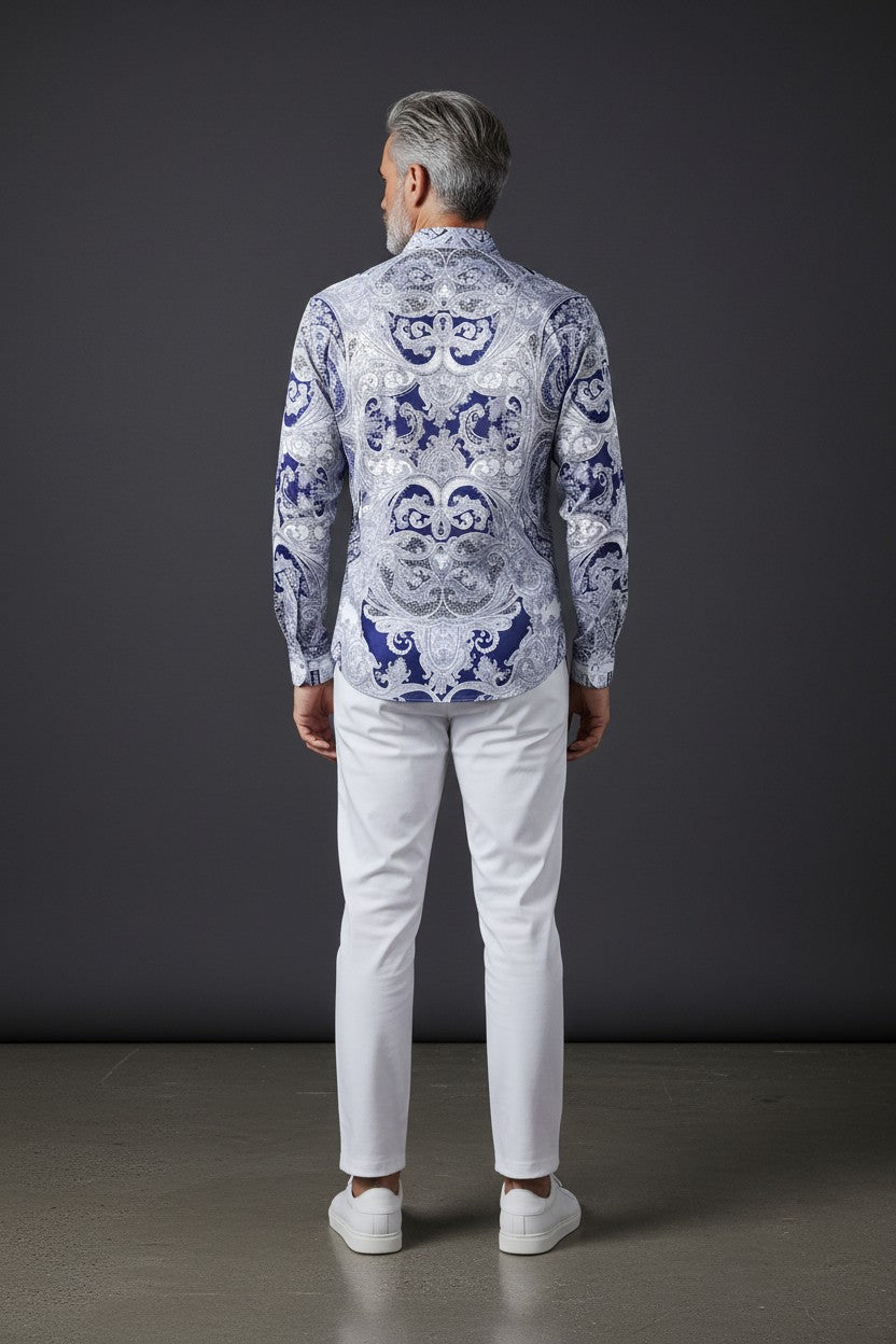 Men's Button-Up Rhinestone Paisley Shirt