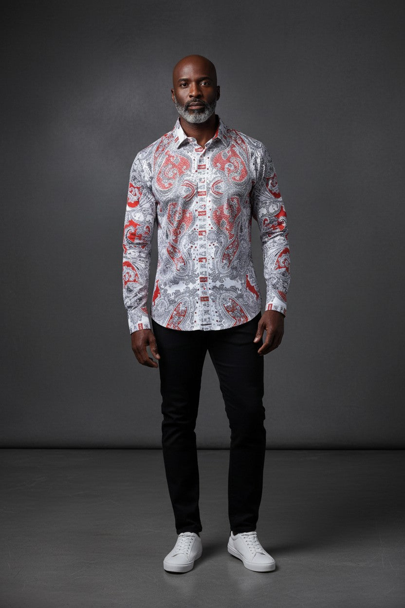 Men's Button-Up Rhinestone Paisley Shirt