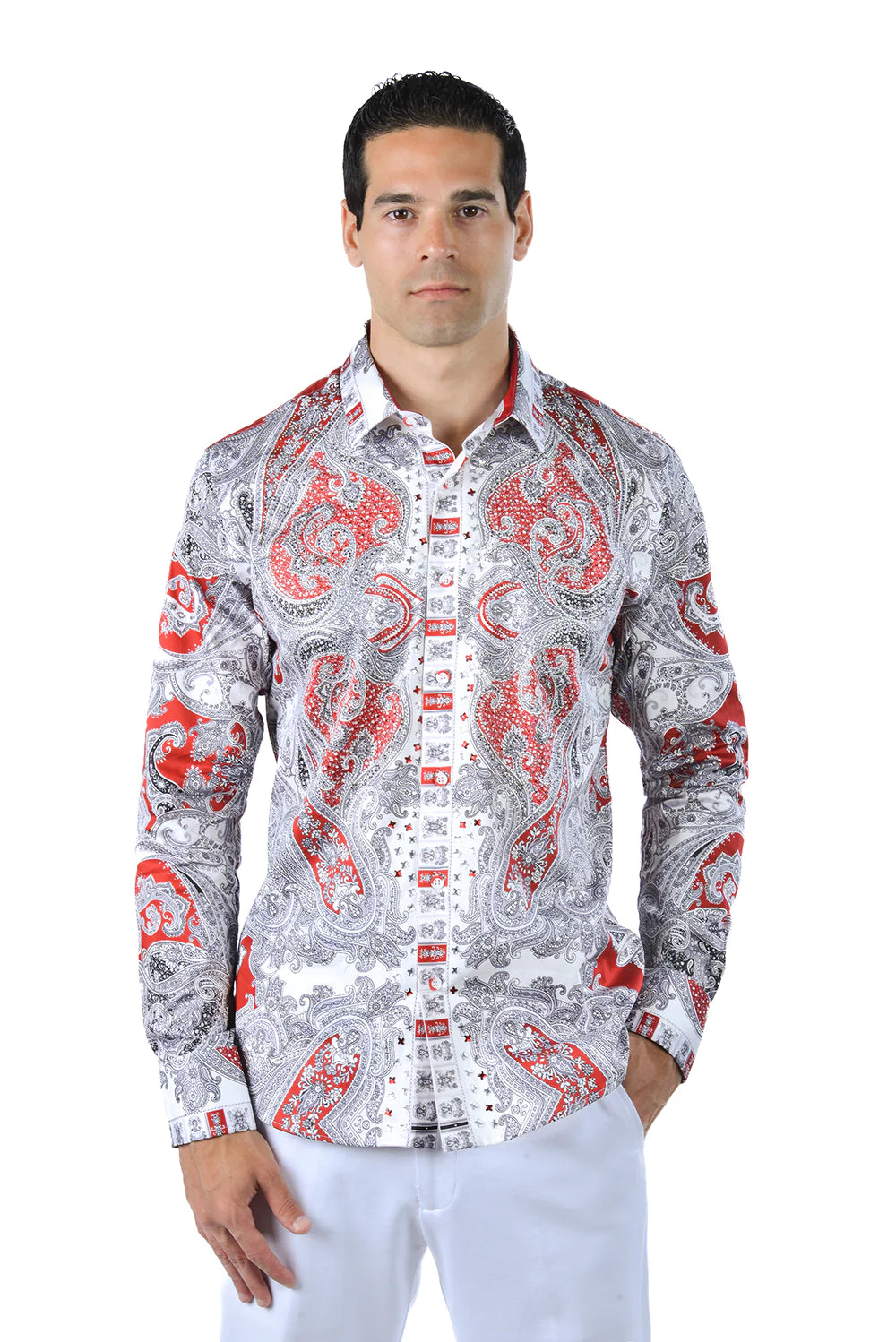 Barabas Men's Button-Up Rhinestone Paisley Shirt