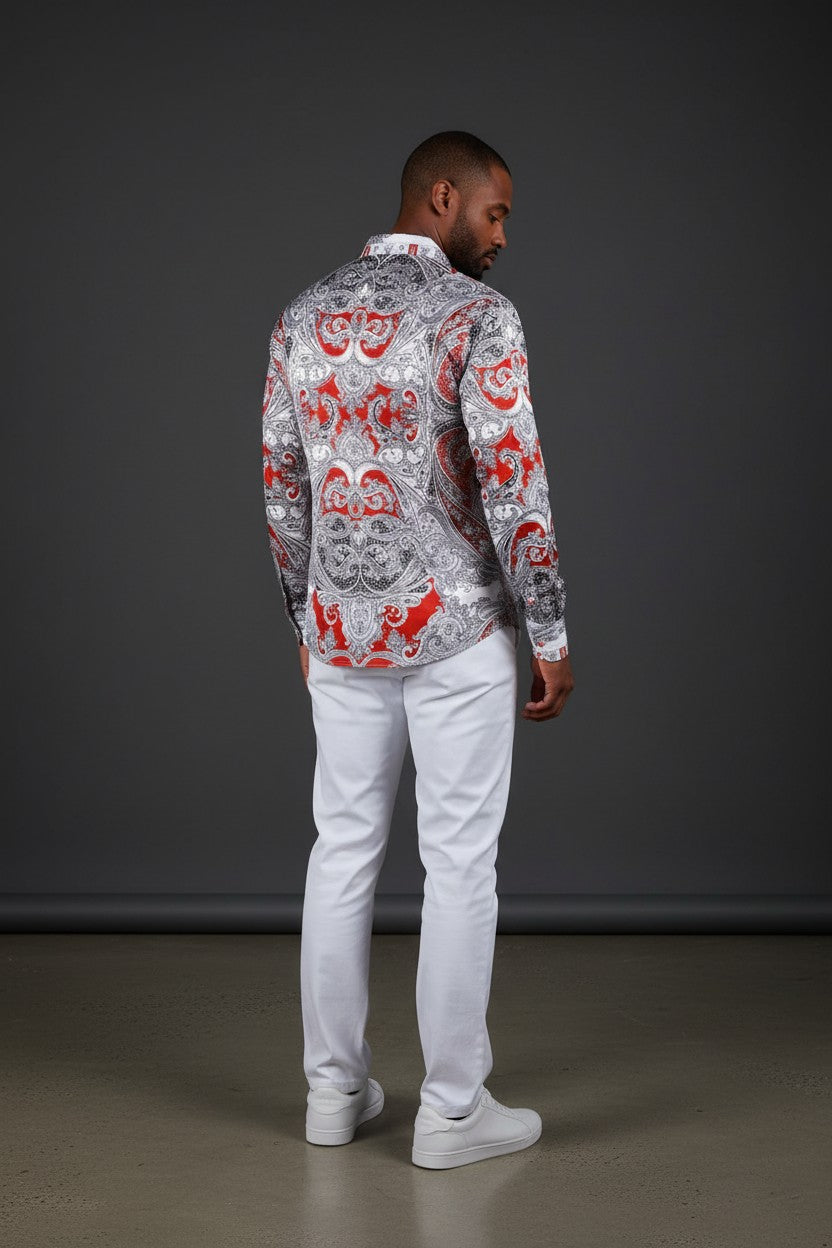 Men's Button-Up Rhinestone Paisley Shirt