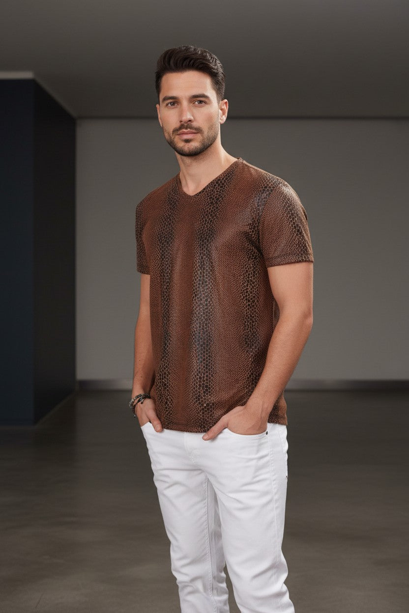 Vercini Snake Scale V-Neck Tee — Reptile Edition