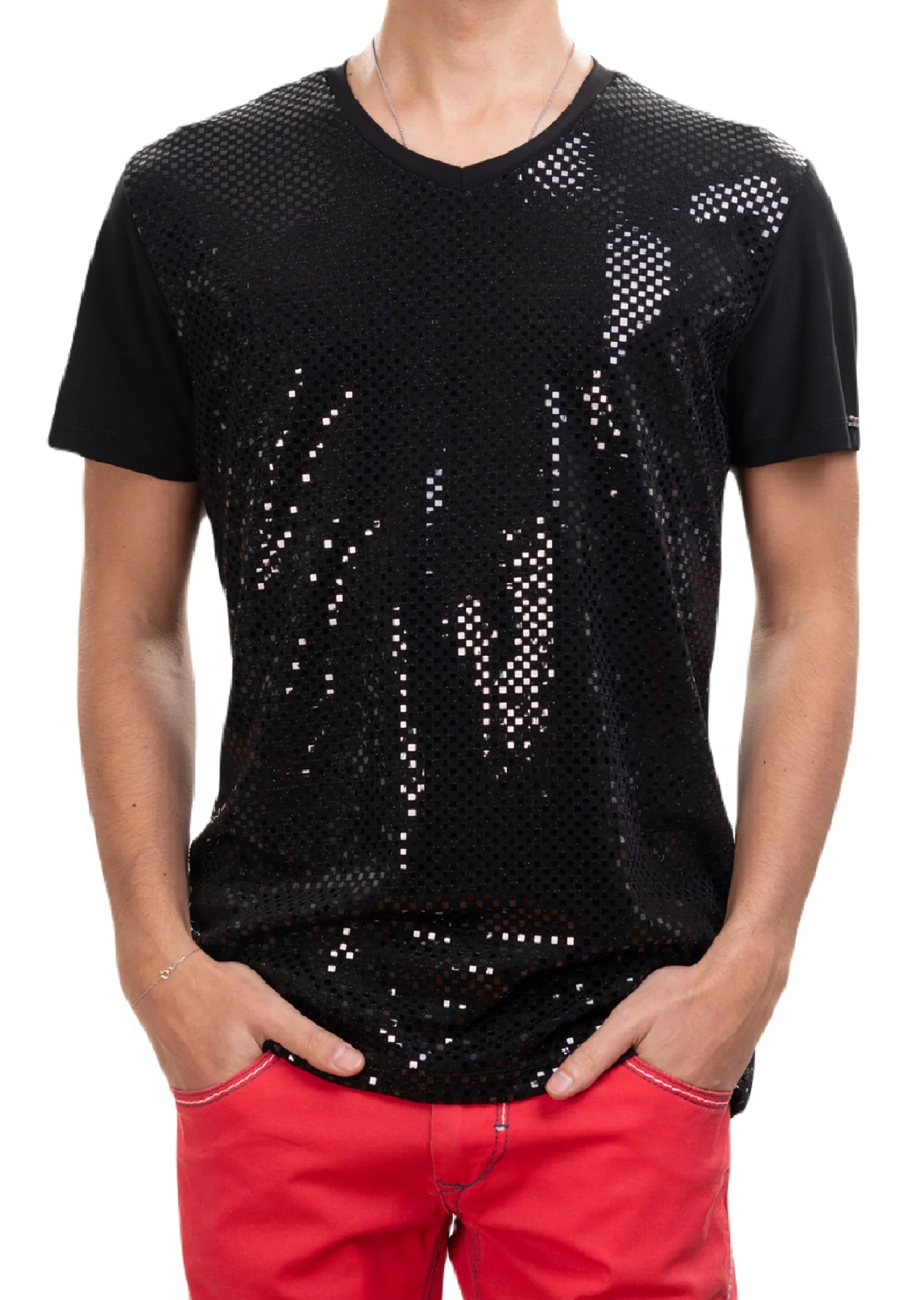 Black on Black Metallic Sequin Spandex Tee