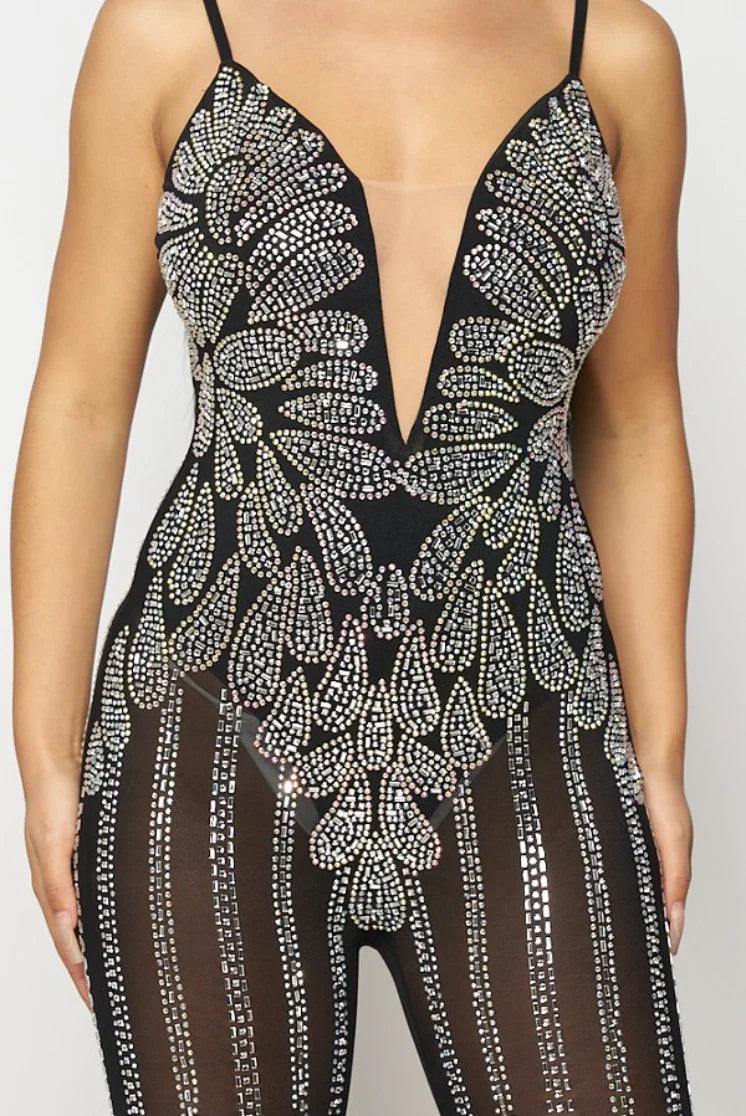 Rhinestone Embellished Sleeveless Jumpsuit