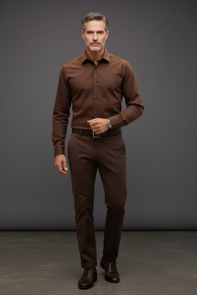 Vercini Classic Dress Shirt – Cream & Brown | 100% Cotton