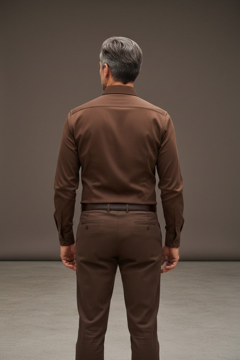 Vercini Classic Dress Shirt – Cream & Brown | 100% Cotton