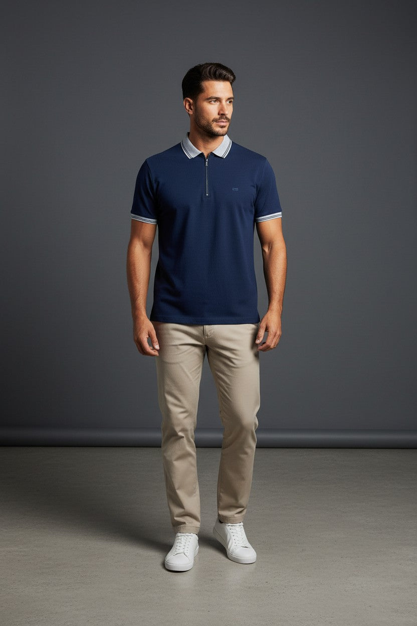 Men's Premium Zip Neck Textured Polo Shirt