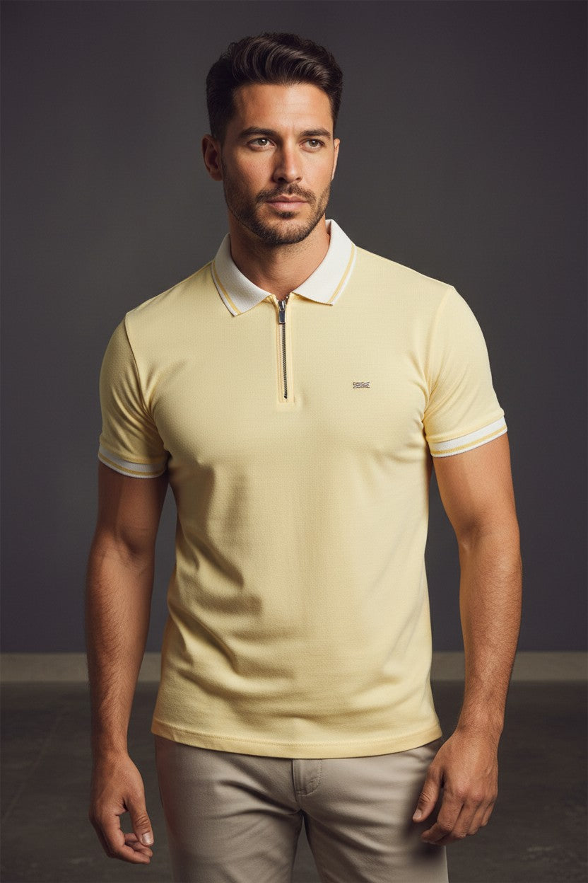 Men's Premium Zip Neck Textured Polo Shirt