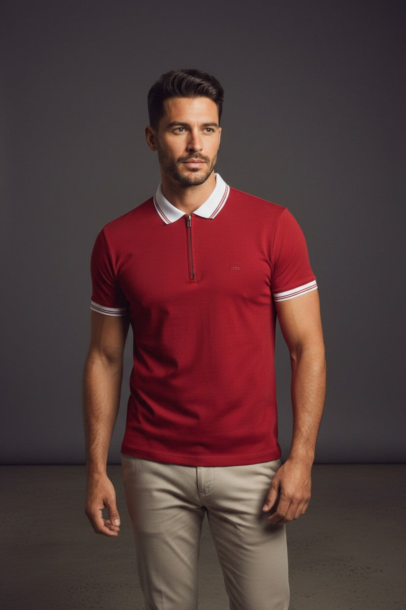 Men's Premium Zip Neck Textured Polo Shirt
