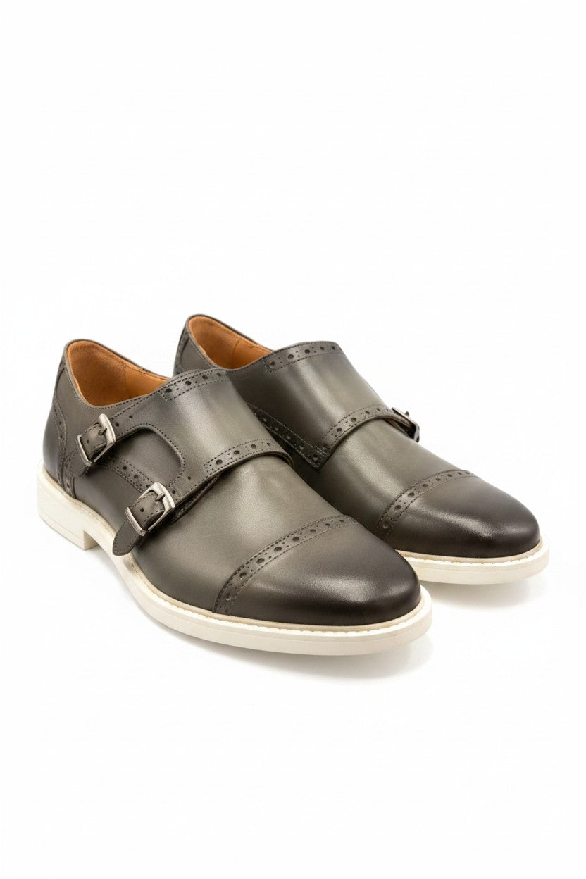 Vercini Double Monk Strap Brogue — Steel Gray / Navy Blue