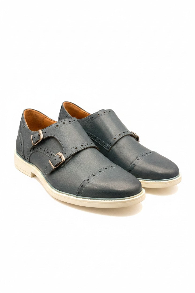 Vercini Double Monk Strap Brogue — Steel Gray / Navy Blue
