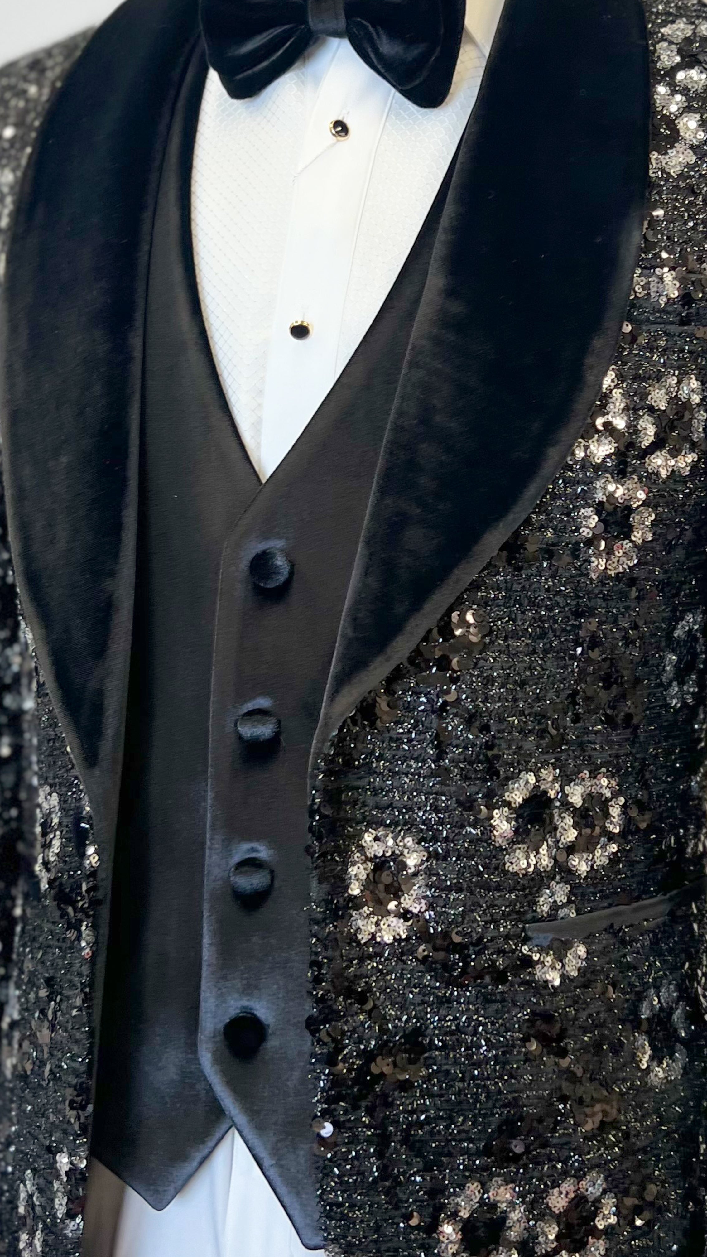 Floral Spark Sequined Tuxedo - Midnight Gray