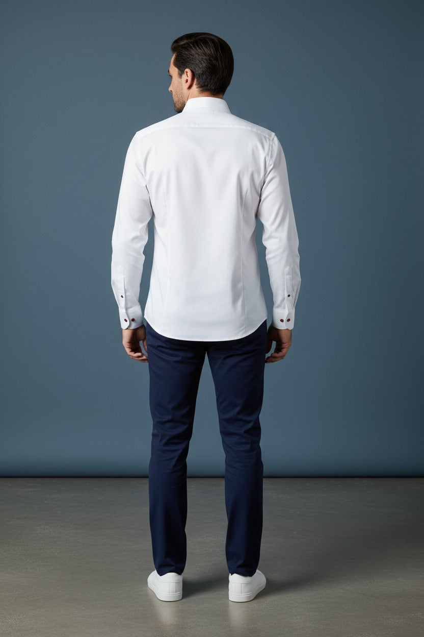 Vercini Classic White Shirt with Contrast Button Detail