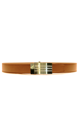 Tan Leather Belt with Lustrous Gold-Tone Buckle