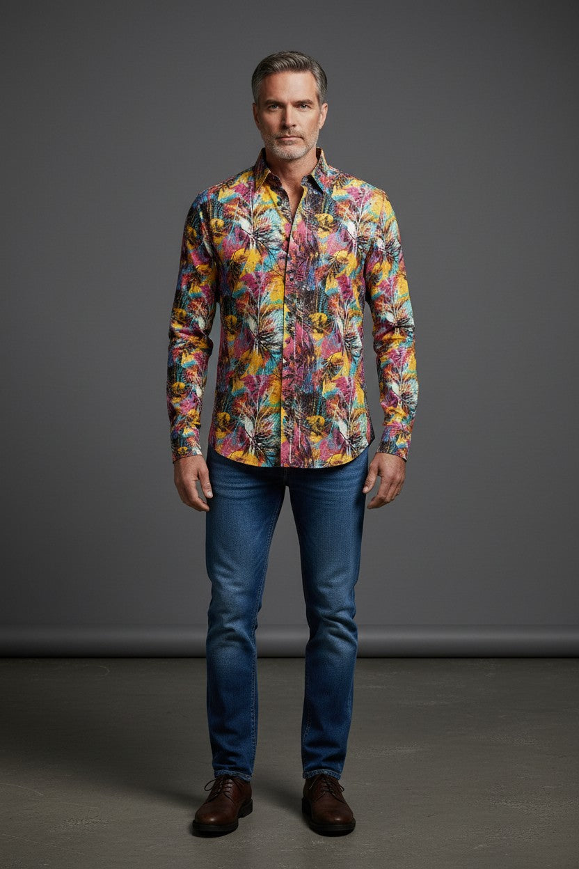 Vibrant Tropical Palm Print Shirt