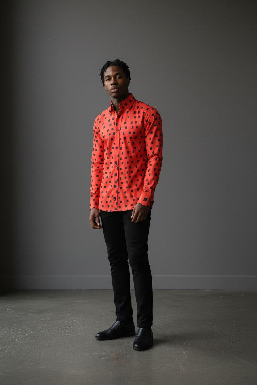 Red & Black Square Collar Shirt
