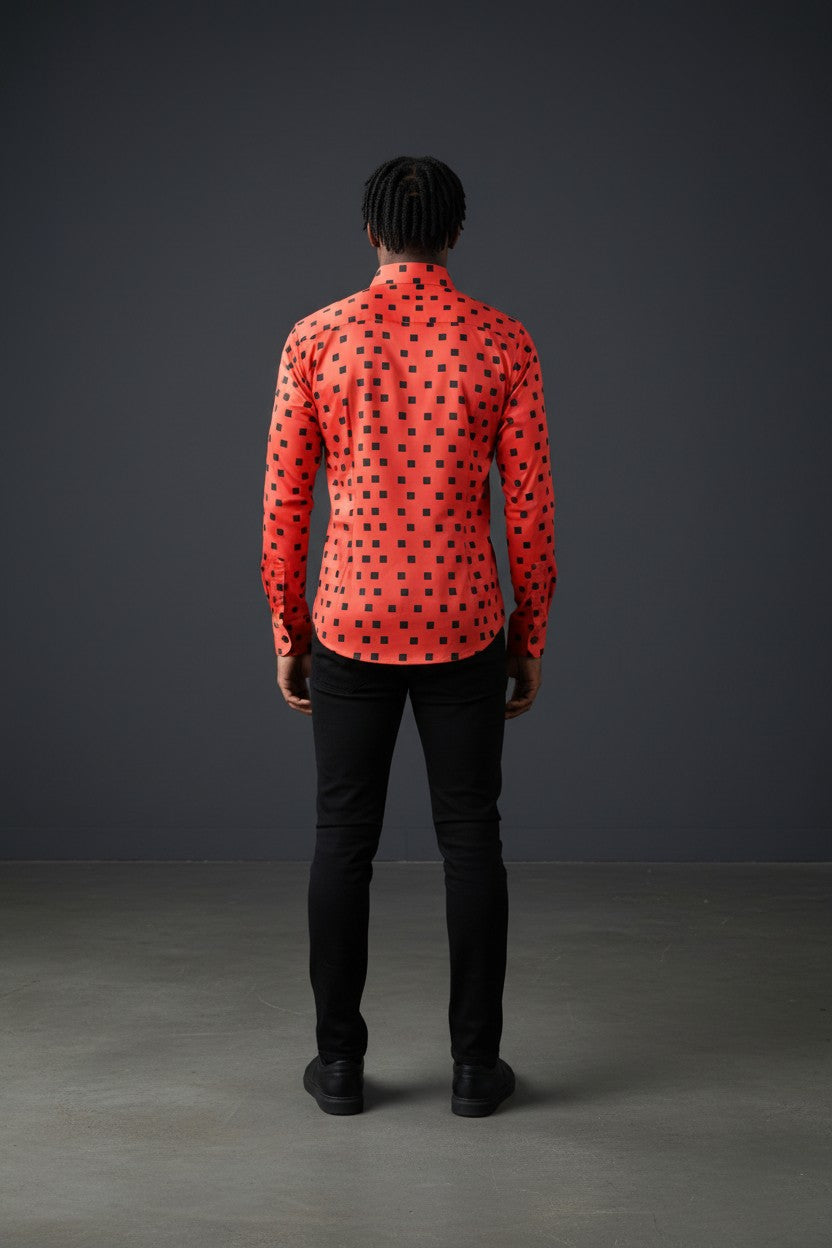 Red & Black Square Collar Shirt