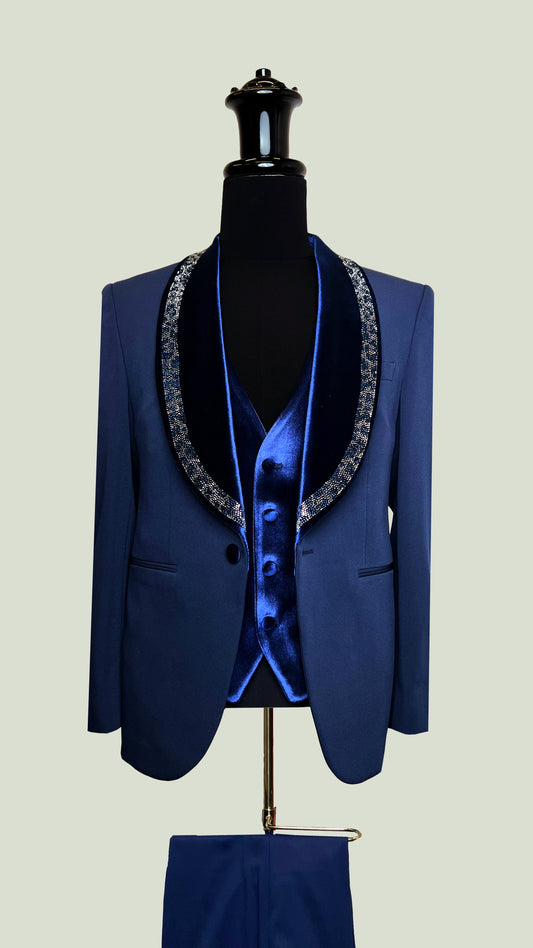 Men's Luxurious Velvet Tuxedo with Crystal Embellishments by Vercini SUITS 3 Piece Suits Vercini