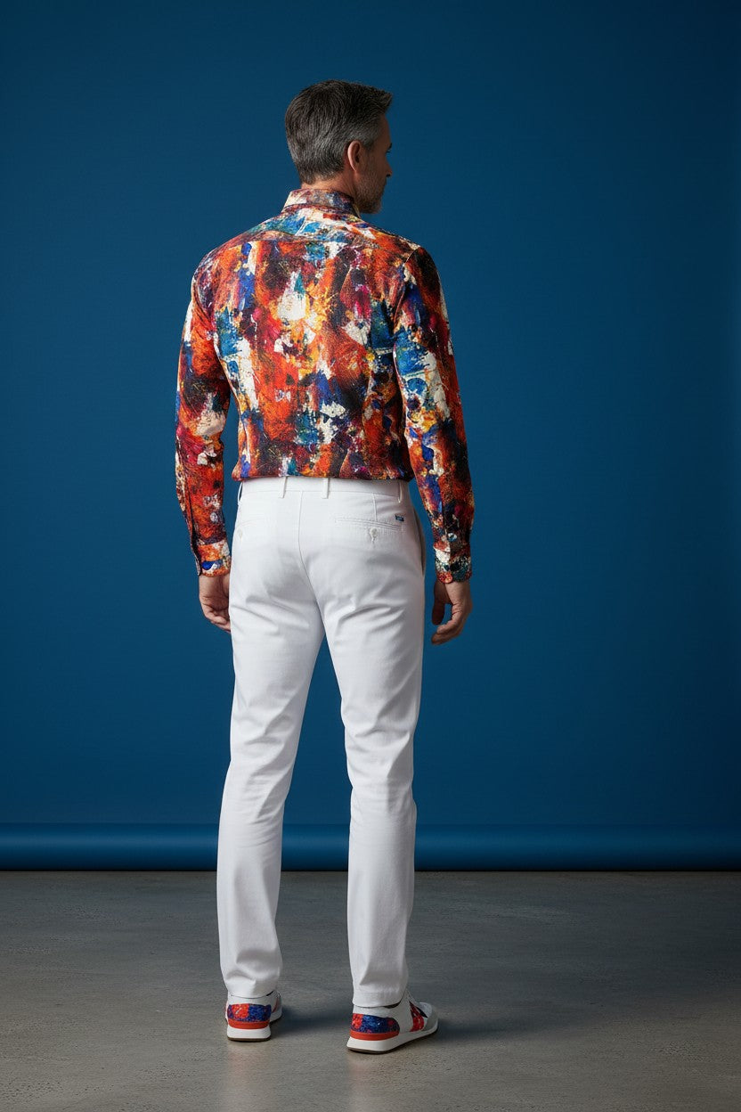 Crimson Brushstroke Casual Shirt