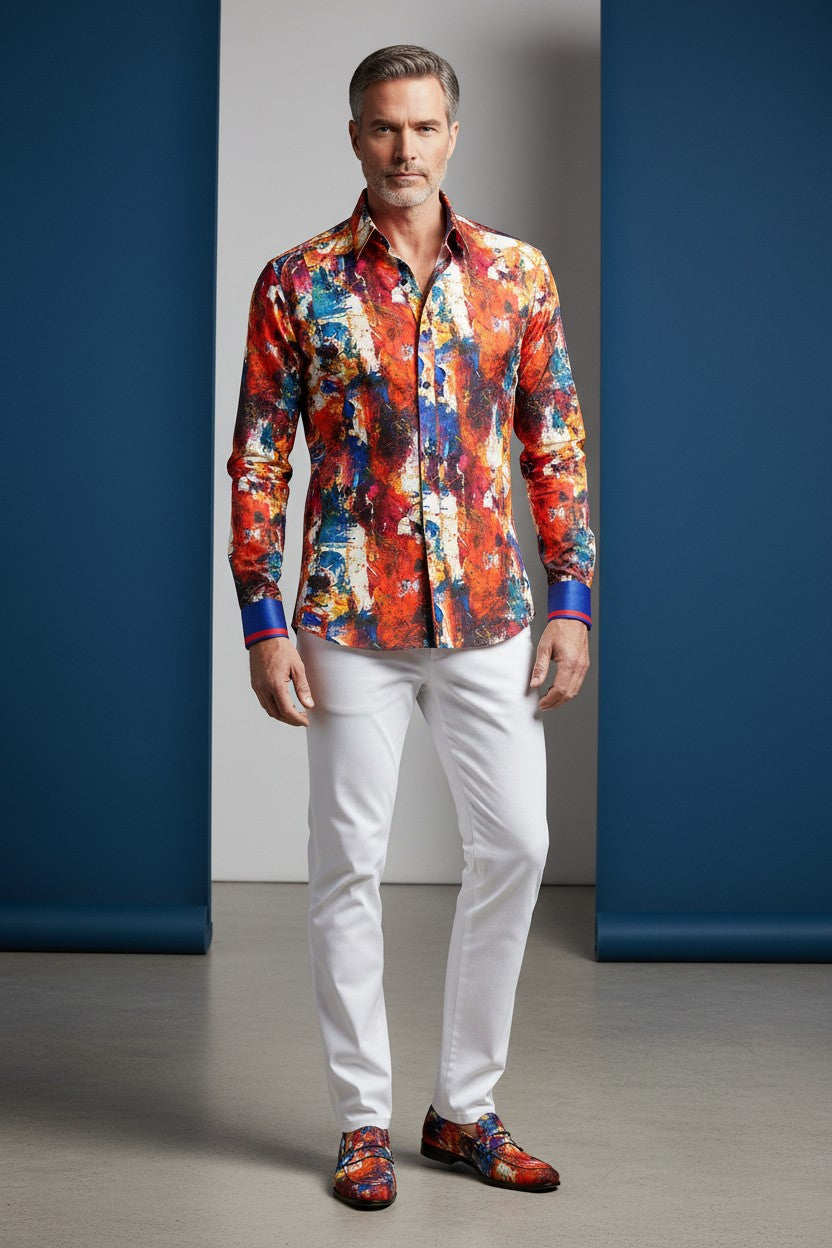 Crimson Brushstroke Casual Shirt