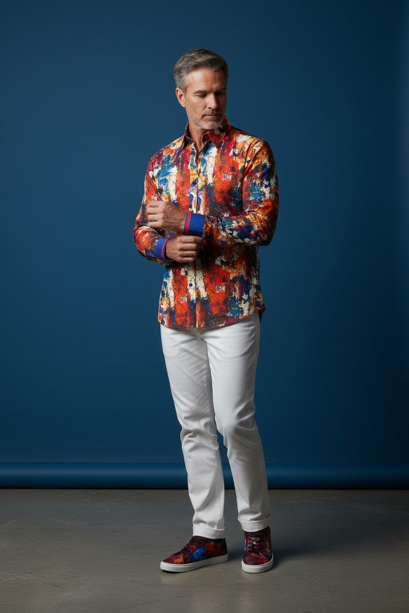 Crimson Brushstroke Casual Shirt