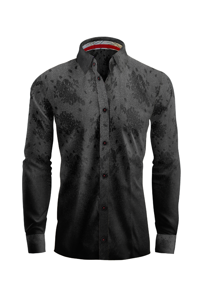 Vercini Charcoal Floral Elegance Cotton Shirt