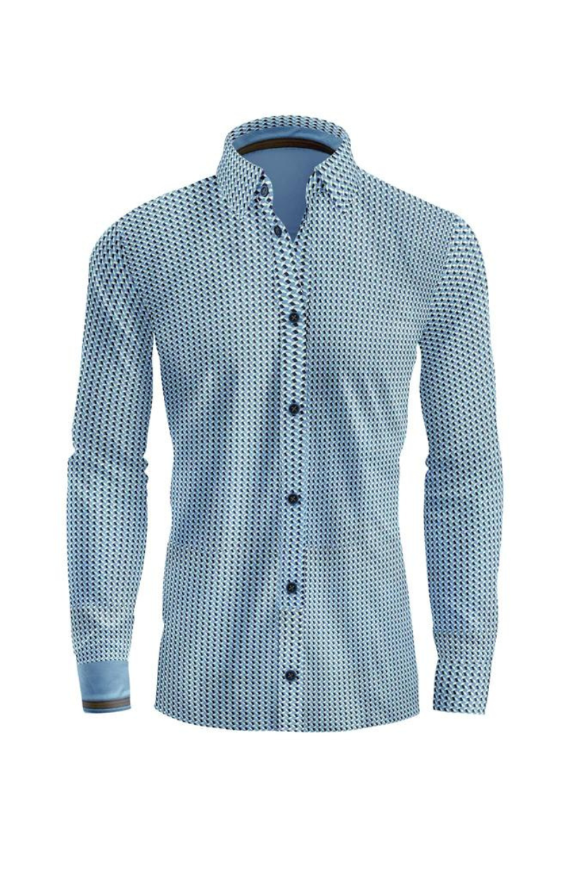 BLUE SHIRT WITH BROWN PATTERN
