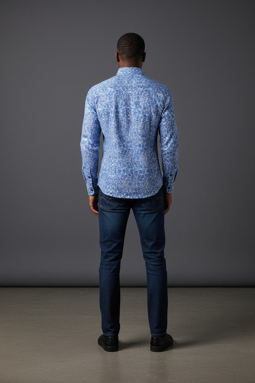 Azure Currents Slim Fit Casual Shirt