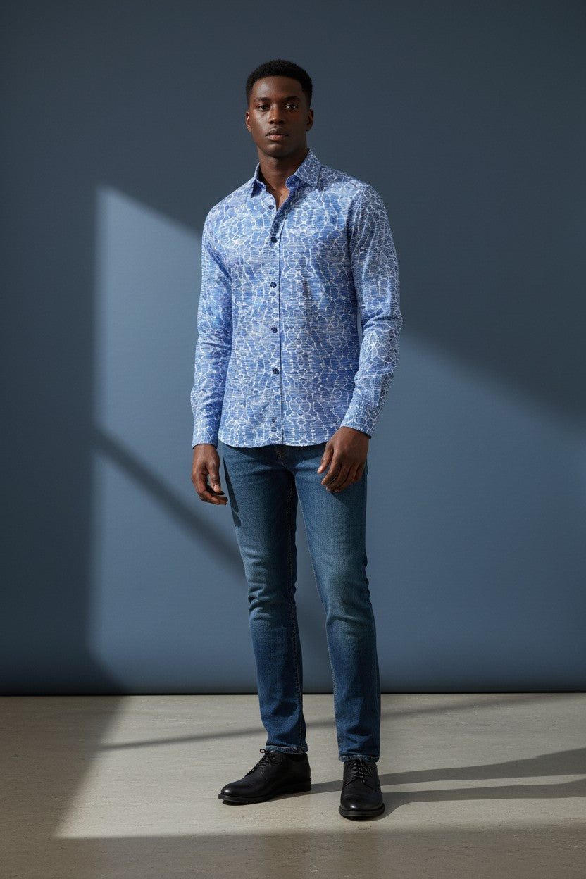 Azure Currents Slim Fit Casual Shirt