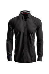 Vercini Chic Black Dress Shirt with Contrast Inner Collar