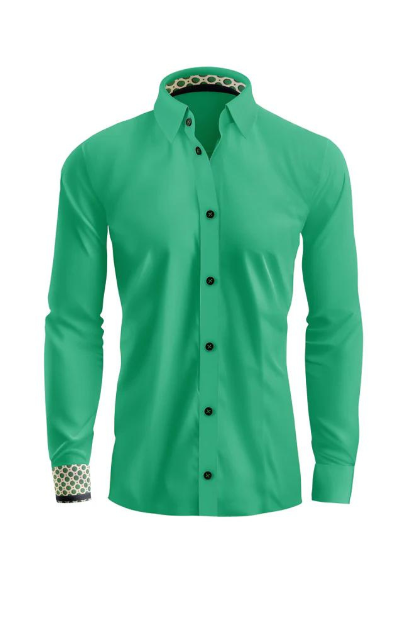 Emerald Enigma Polka Prestige Button-Up Shirt by Vercini