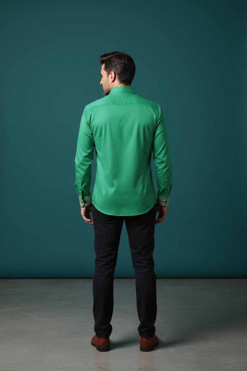 Emerald Enigma Polka Prestige Button-Up Shirt by Vercini