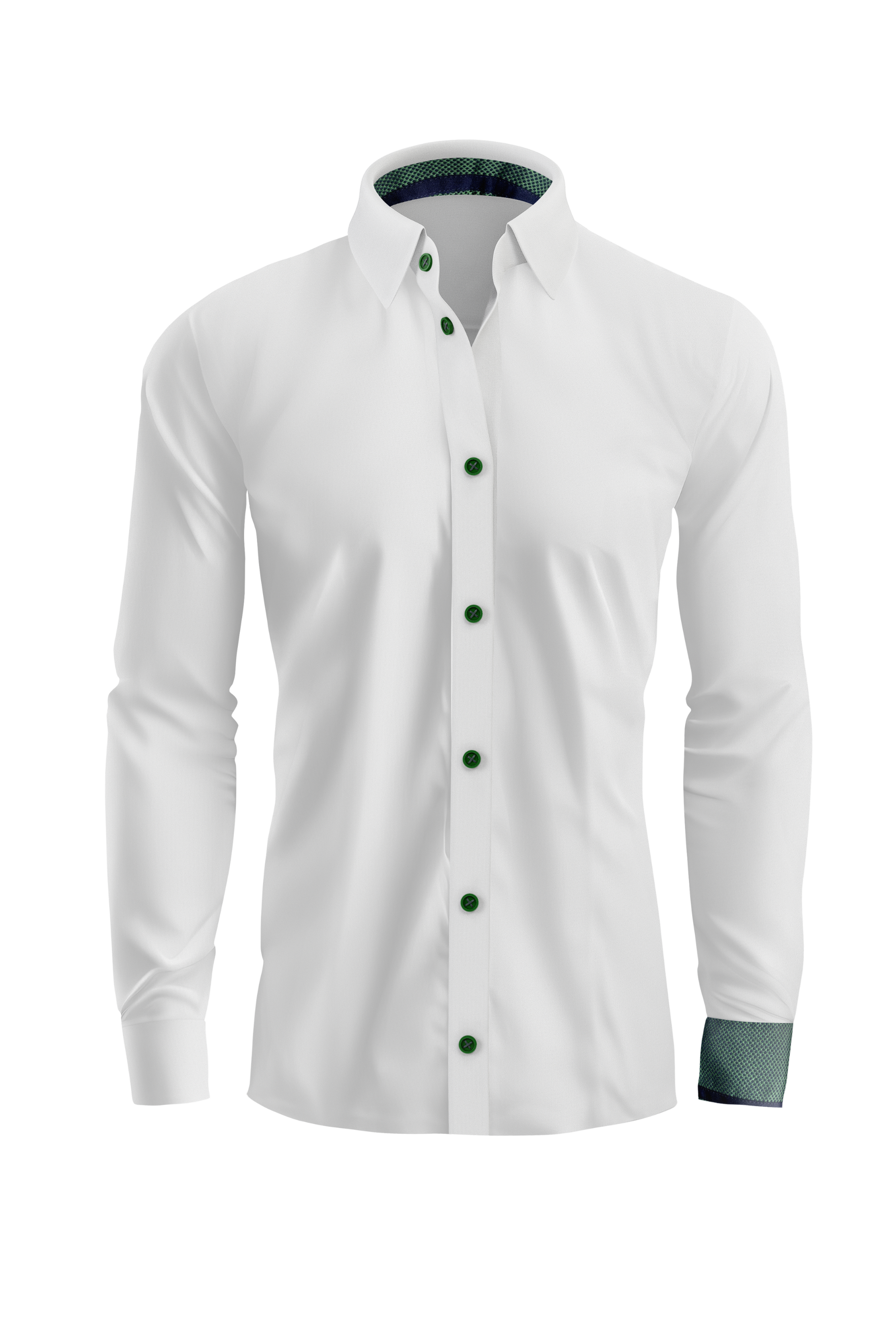 Contemporary White Dress Shirt with Patterned Cuff Detail Contemporary White Dress Shirt with Patterned Cuff Detail